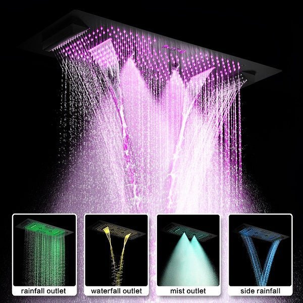 Cascada Verona 16"x36" Matte Black Bluetooth LED Showerhead - Cascada Showers