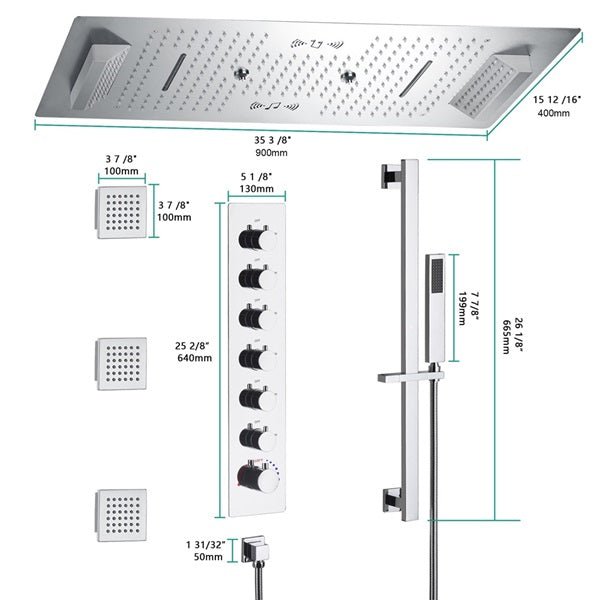 Cascada Verona 16"x36" Music LED Shower System - Cascada Showers