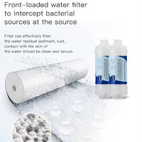 Water filter with text explaining its function on a white background