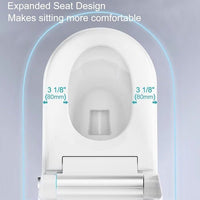 Toilet seat with expanded design labeled on a gray background