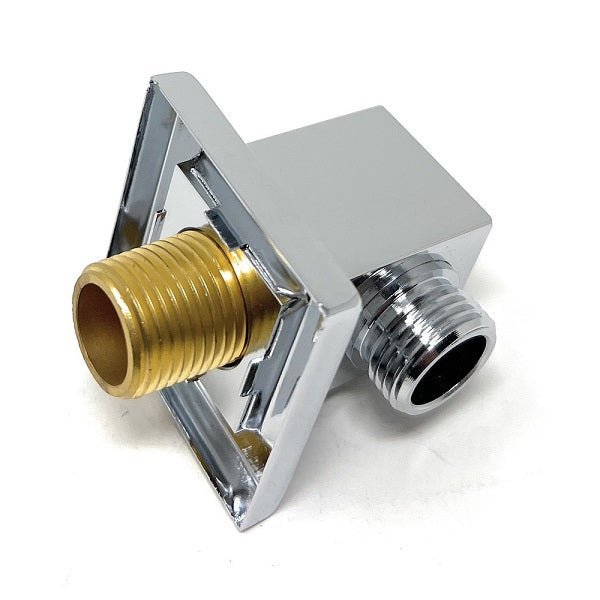 Square shower elbow connecting handheld shower hose to wall outlet