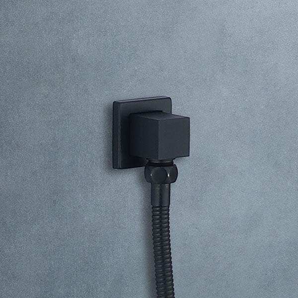 Black wall-mounted shower head with flexible hose