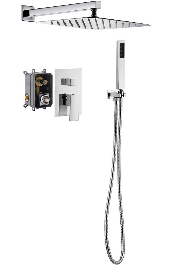 cascada_12_square_shower_system_wall_mounted_with_single_handle_and_square_knob_2_functions_rainfall_and_handheld shower head with handheld single handle valve Cascada shower set black matte flexible fixture rains system brushed nickel showerhead bathroom tops rated heads luxury square knobs thermostatic mixer inner box rainfall hose gold wall mounted shower arm