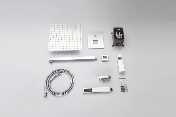 cascada_12_square_shower_system_wall_mounted_with_single_handle_and_square_knob_2_functions_rainfall_and_handheld shower head with handheld single handle valve Cascada shower set black matte flexible fixture rains system brushed nickel showerhead bathroom tops rated heads luxury square knobs thermostatic mixer inner box rainfall hose gold wall mounted shower arm