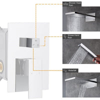 Shower head and rain shower system with labeled features 