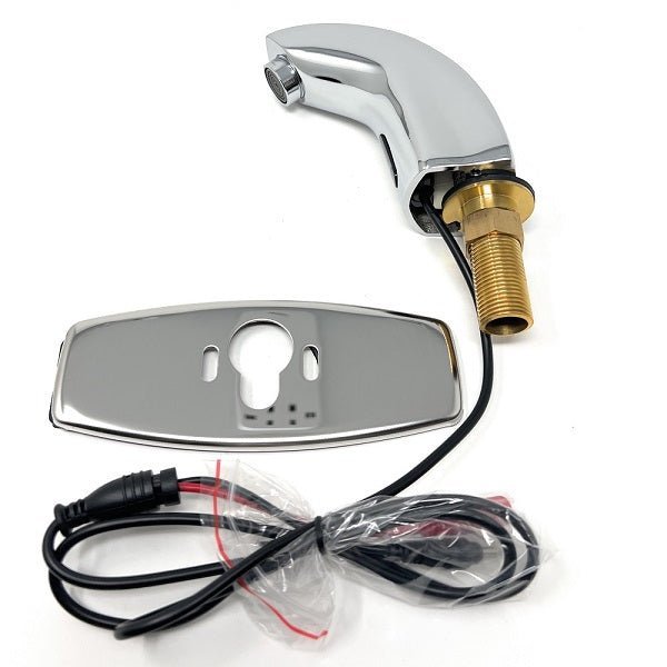 Chrome faucet handle with electrical wiring of EcoMotion infrared sensor faucet