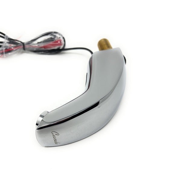 Chrome shower head with electrical cord of EcoMotion touch-free faucet