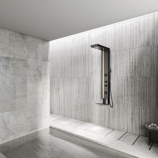 Cascada All-in-One Shower Panel with Rain Showerhead, Body Jets, and Chromotherapy