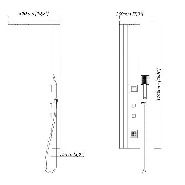 Eleganti All-in-One Shower Panel with Rain Showerhead, Body Jets, and Chromotherapy by Cascada Showers - Cascada Showers