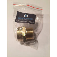 Brass M/F adapter in a clear plastic bag with Cascada Showers label on a white background
