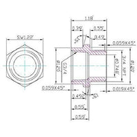 Technical drawing of a hexagonal nut with dimensions