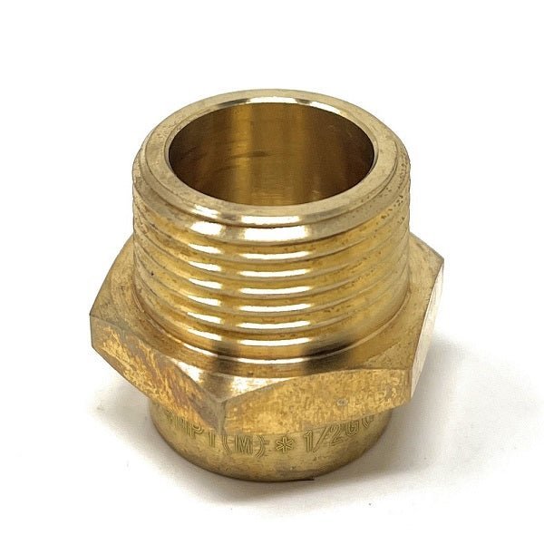 Brass pipe fitting on a white background