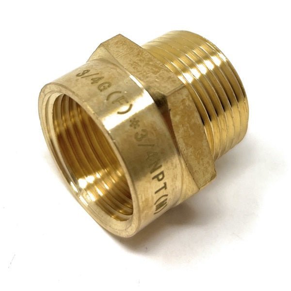 Brass plumbing fitting on a white background