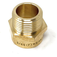 Brass pipe fitting with threaded end on a white background
