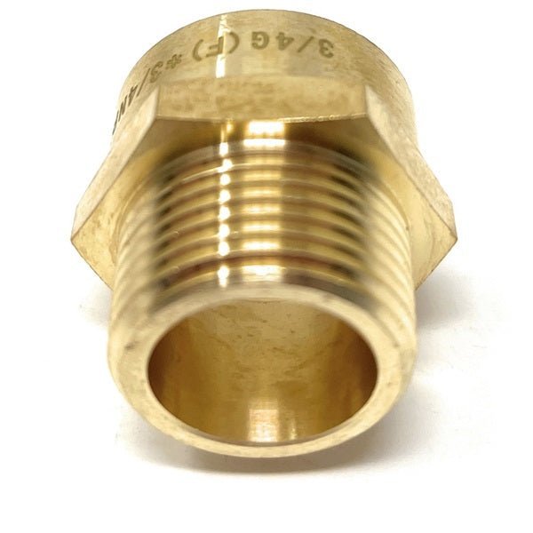 Brass male pipe thread fitting on a white background