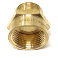 Brass fitting with threading on a white background
