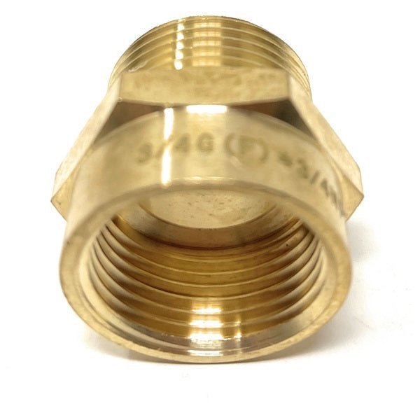 Brass fitting with threading on a white background