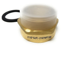 Brass fitting with G(F) and NPT(M) markings on a white background