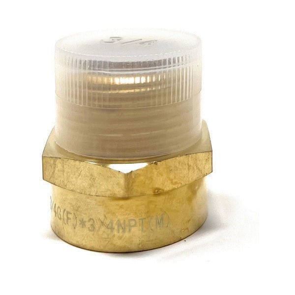 Brass fitting with clear cap on a white background