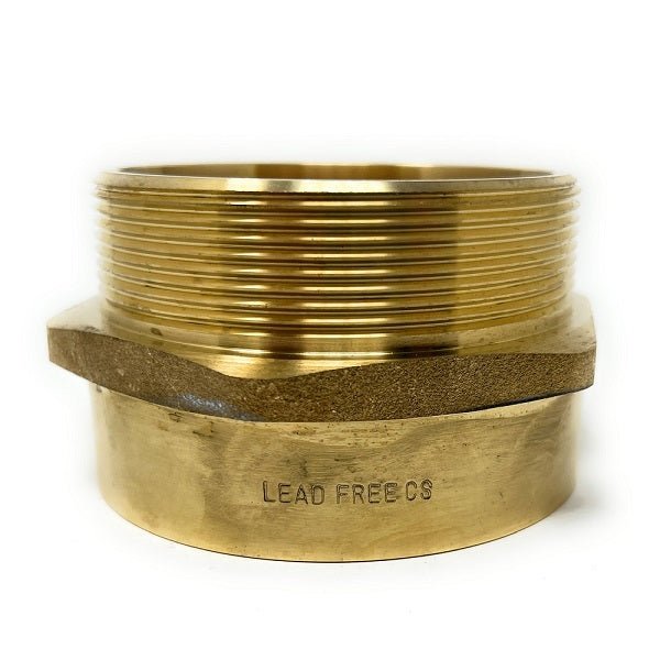 2.5 inch G male BSPP to NPT female lead-free brass adapter side view — threads detail