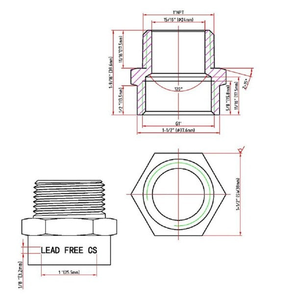 Durable lead-free brass G to NPT pipe fitting
