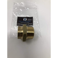 Brass plumbing adapter with packaging labeled 'Casasca Showers' on a white background