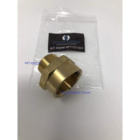 Brass adapter with 'Cascada Showers' packaging on a white background