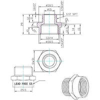 Technical drawing of a plumbing fitting with dimensions and specifications.