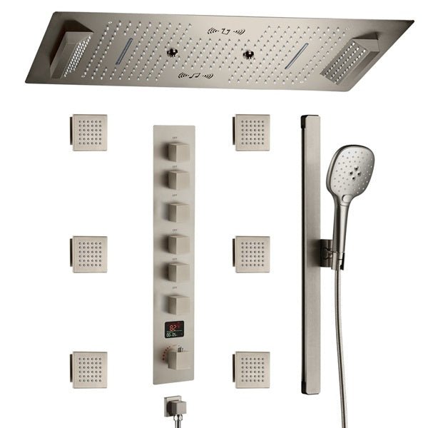 Genoa 16"x36" Brushed Nickel Music LED Digital Shower System By Cascada Shower - Cascada Showers