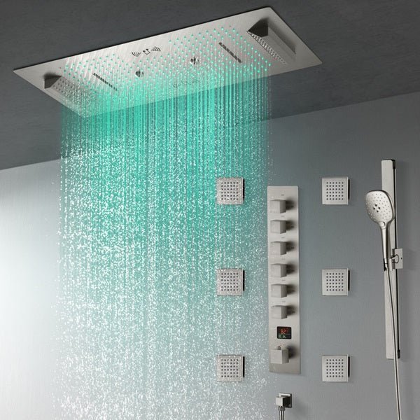 Genoa 16"x36" Brushed Nickel Music LED Digital Shower System By Cascada Shower - Cascada Showers