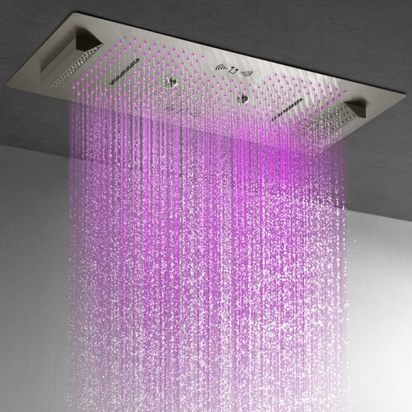 Genoa 16"x36" Brushed Nickel Music LED Digital Shower System By Cascada Shower - Cascada Showers