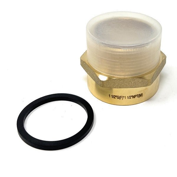 BSPP female to NPT male lead-free brass adapter and rubber washer