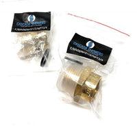 Two Cascade Showers brass shower adapter fittings in clear plastic bags with black brand labels.