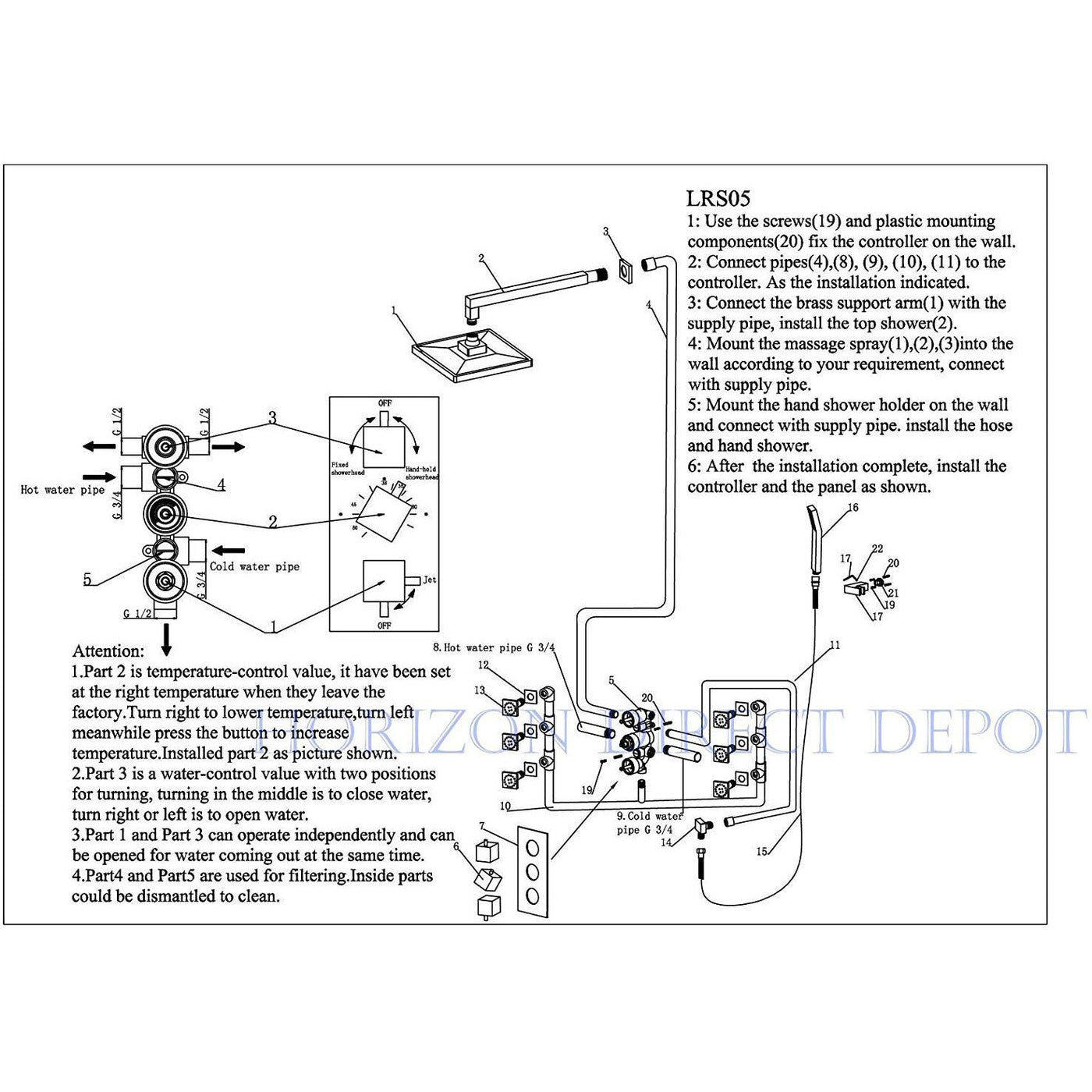 10" Ceiling Mount Luxury LED Rainfall Thermostatic Shower Set - Cascada Showers