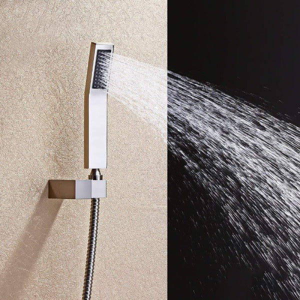 Cascada Bathroom Shower Set with Luxury 10" Water Power LED Shower Head (Ceiling Mount) Rainfall, Regular Valve, 6 Massage Jets Spray Body Shower Set, Chrome Finish 10" Luxury Rainfall LED Square Shower Set, Massage Jets Spray - Cascada Showers shower leds, shawer led, lighted shower head, shower had led, led showerheads, showerhead with lights, color shower head