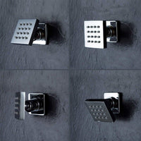 Cascada Bathroom Shower Set with Luxury 10" Water Power LED Shower Head (Ceiling Mount) Rainfall, Regular Valve, 6 Massage Jets Spray Body Shower Set, Chrome Finish 10" Luxury Rainfall LED Square Shower Set, Massage Jets Spray - Cascada Showers shower leds, shawer led, lighted shower head, shower had led, led showerheads, showerhead with lights, color shower head