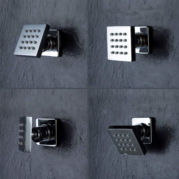 Cascada Bathroom Shower Set with Luxury 10" Water Power LED Shower Head (Ceiling Mount) Rainfall, Regular Valve, 6 Massage Jets Spray Body Shower Set, Chrome Finish 10" Luxury Rainfall LED Square Shower Set, Massage Jets Spray - Cascada Showers shower leds, shawer led, lighted shower head, shower had led, led showerheads, showerhead with lights, color shower head