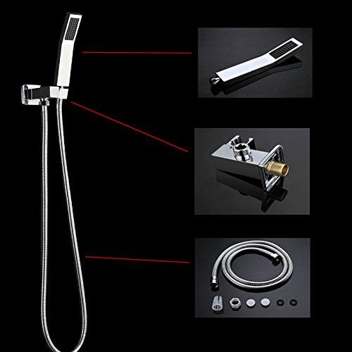 Cascada Bathroom Shower Set with Luxury 10" Water Power LED Shower Head (Ceiling Mount) Rainfall, Regular Valve, 6 Massage Jets Spray Body Shower Set, Chrome Finish 10" Luxury Rainfall LED Square Shower Set, Massage Jets Spray - Cascada Showers shower leds, shawer led, lighted shower head, shower had led, led showerheads, showerhead with lights, color shower head