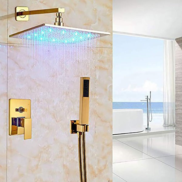 10" Rainfall LED Shower Set Double-Function Valve, Brass Handheld Shower - Cascada Showers