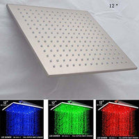 12" Square Ceiling Mount Luxury LED Rainfall Shower Set Brushed Nickel - Cascada Showers