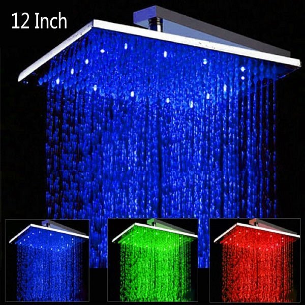 12" Square Rainfall LED Shower Head Horizon Direct Depot