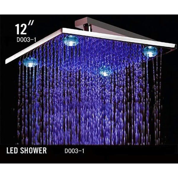 12" Square Rainfall LED Shower Head Stainless Steel with Chrome Finish - Cascada Showers