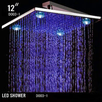 12" Square Rainfall LED Shower Head Stainless Steel with Chrome Finish - Cascada Showers