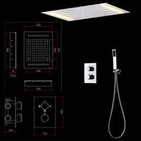 14"x20" White LED Shower Set with Dual Thermostatic Valve - Cascada Showers Cascada Luxury 14" x 20" Square White LED Shower System (Ceiling Mounted) with Dual Thermostatic Valve & 2 Mode Functions (Rainfall & Handheld Shower) shower head with handheld rain White LED rainfall dual valve handle showerheads high-pressure black handheld system holder matte fixture gold kit chrome oil rubbed bronze handshowers mixer modern Ceiling mount 3-way thermostatic square showers system