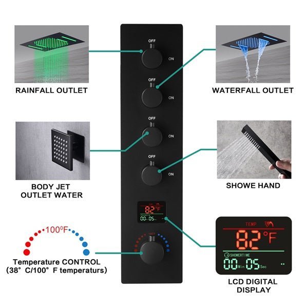 15"x23" Catania Digital LED Music Shower System by Cascada Showers - Cascada Showers