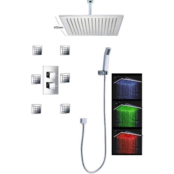 16" Ceiling Mount Luxury Shower Set, 6 Massage Jets Spray - Cascada Showers