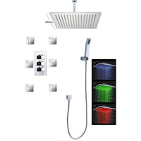 showerhead system rain head shower with handheld sets complete led faucet faucet waterfall head light rainfall spout hand holder hose remote controller lights held bathroom set control color change metal wall mount rainfall waterfall Hand Shower Mode Cascada Luxury 16" Square Ceiling Mounted Thermostatic Rainfall LED Shower With Body Jets Automated LED Light RGB Color - Stainless Steel shower head, thermostatic shower, rain shower, rain shower faucet, shower head sets for bathroom