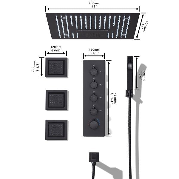 16” Square LED Music shower system - Cascada Showers