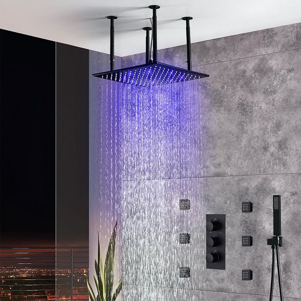 16” Square LED shower system with 3 knob thermostatic Valve - Cascada Showers