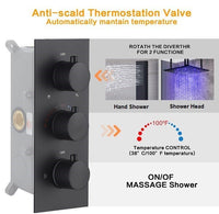 16” Square LED shower system with 3 knob thermostatic Valve - Cascada Showers